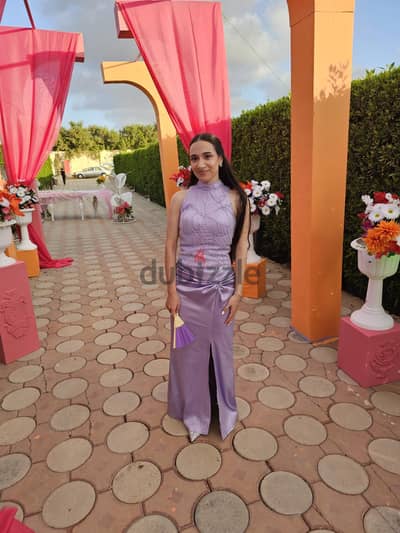 Lilac Halter Neck Satin Mermaid Evening Dress