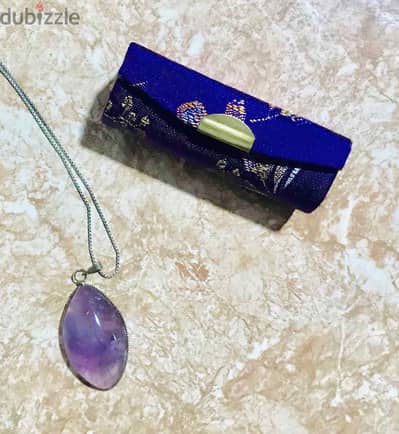 large clear Amethyst natural stone pendant in a 925 silver necklace