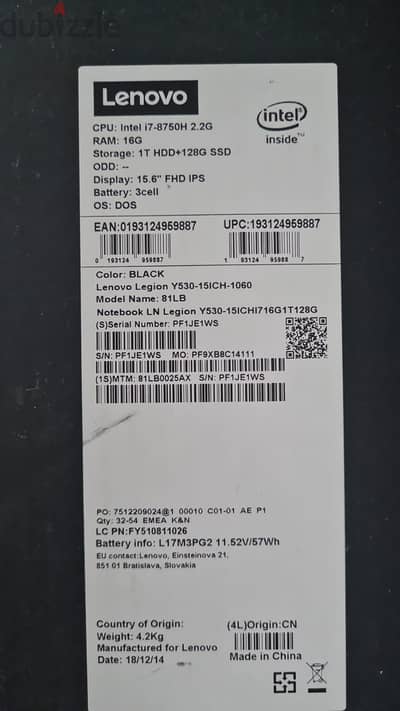 للبيع لابتوب Lenovo Legion Y530