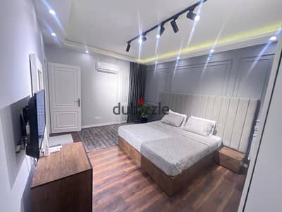 Furnished apartment for rent in Al-Rehab, first residence, modern furnishings, fully special finishes, 2 bedrooms, long and short term, American kitchen, full air conditioning, complete appliances