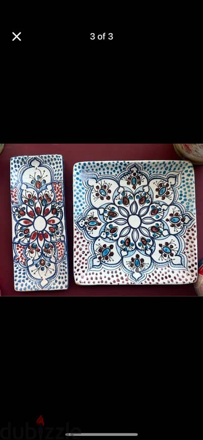 ٢ طبق خزف طراز مغربى hand made رسم يدوى.