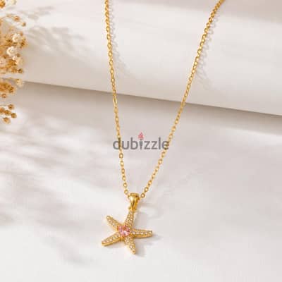  Stainless Steel Starfish Necklace – Gold Color
