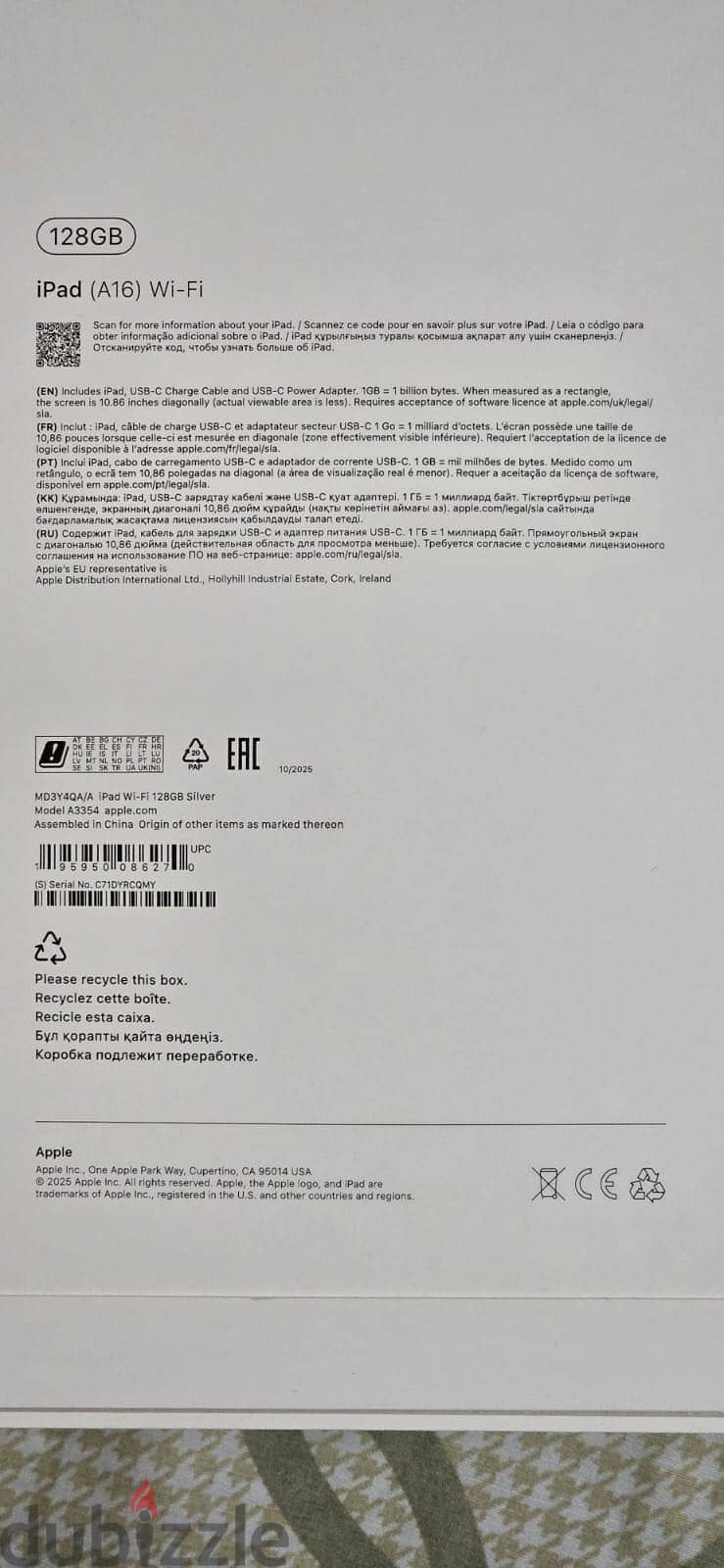 IPad A16 128gb Model A3354 1