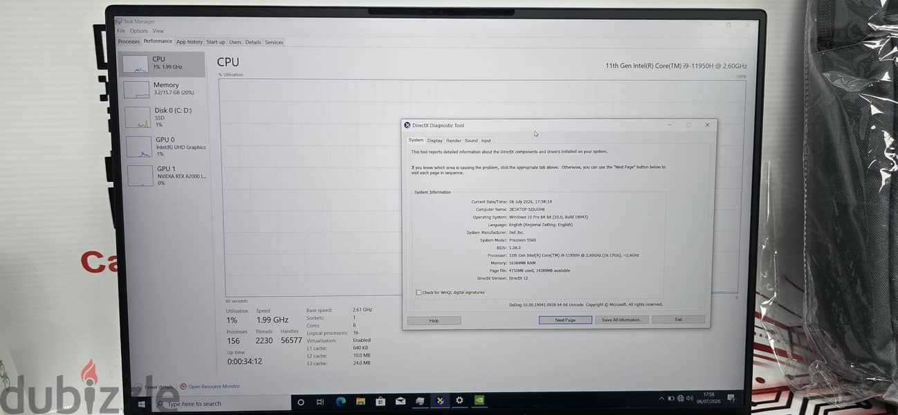DELL PRECISION 5560 CORE i9 11H NVIDIA RTX A2000 9