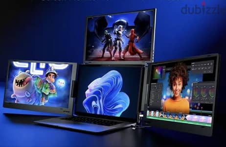 Triple laptop screen extender/portable quade monitor