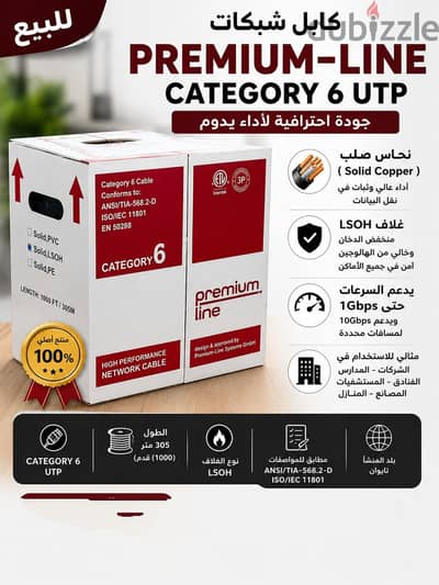  للبيع – كابل شبكات Premium-Line CAT6 الأصلي (جديد) 
