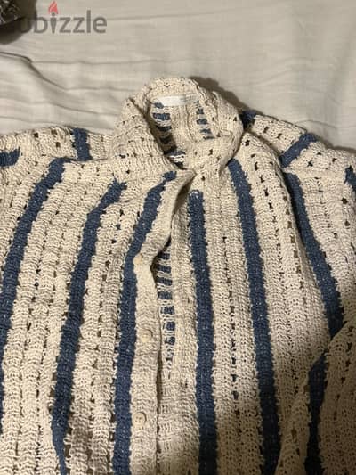 Puffer jacket and corchet shirt from Zara