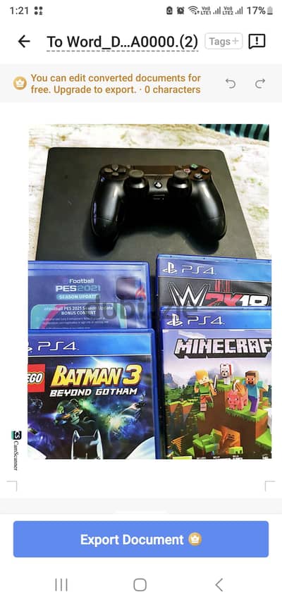 play station 4 with 4 games and joystic