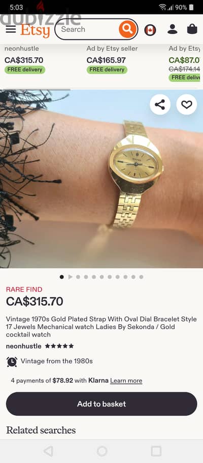 Russian Watch Sekonda 1970أصغر ساعه حريمي روسي مطليه دهب ملو سنة ١٩٧٠