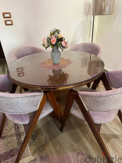 Round Glass Dining Table + 4 Chairs