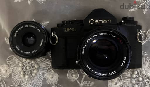 Canon F1 film camera with 50 mm and 35 mm lenses