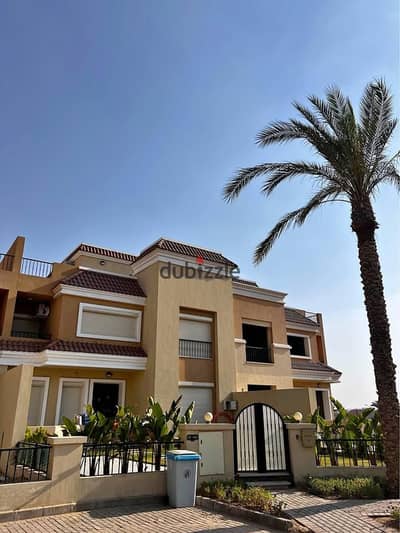 Villa for sale in a prime, strategic location within the fully serviced Sarai compound in New Cairo, featuring a view of the landscape.