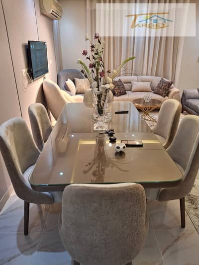 Furnished apartment for rent in Madinaty b11, the most distinguished and latest phases of Madinaty, direct view of the Strip Mall. The layout: 3 bedrooms + 2 bathrooms + reception + kitchen + terrace. Finishes are ultra-superior.