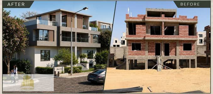 A fully built villa for sale, two minutes from the Dahshur Link and Sheikh Zayed, with a 10% down payment and installments over 10 years.