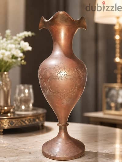 فازه هندي من النحاس الاحمر نقش إبره و طراز شرقي ريفي قديم
