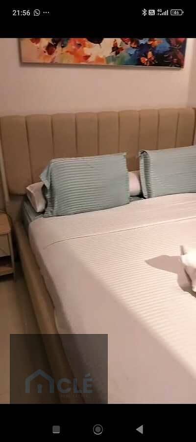 A furnished one-bedroom apartment with the latest furniture and appliances is available for rent at the lowest daily rate of 3500 EGP ,Porto New Cairo