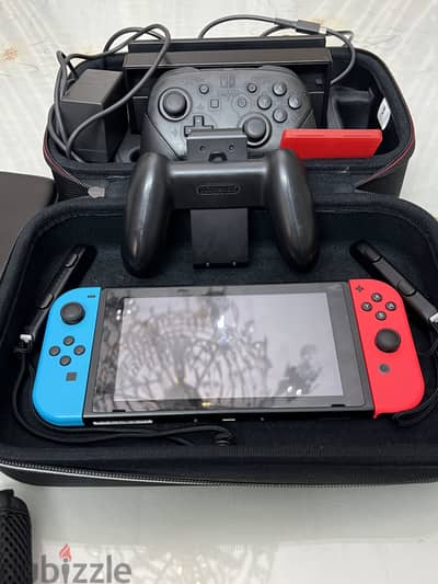 Nintendo Switch, Original Pro Controller, Dock, Charger, 2Cases,