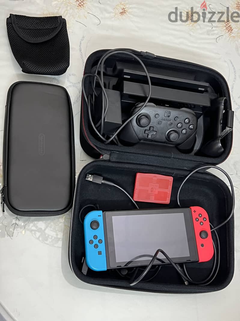 Nintendo Switch, Original Pro Controller, Dock, Charger, 2Cases, 1