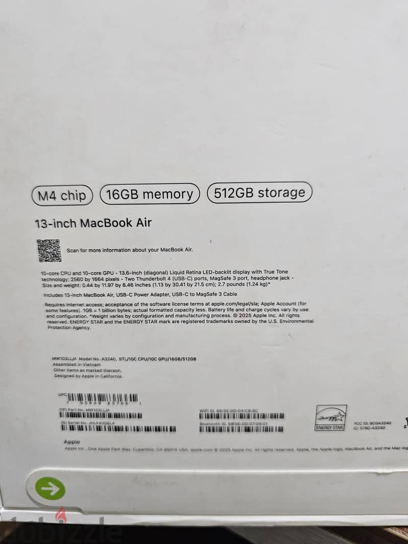 عرض بيع ماك بوك macbook Air 16/512 New 1
