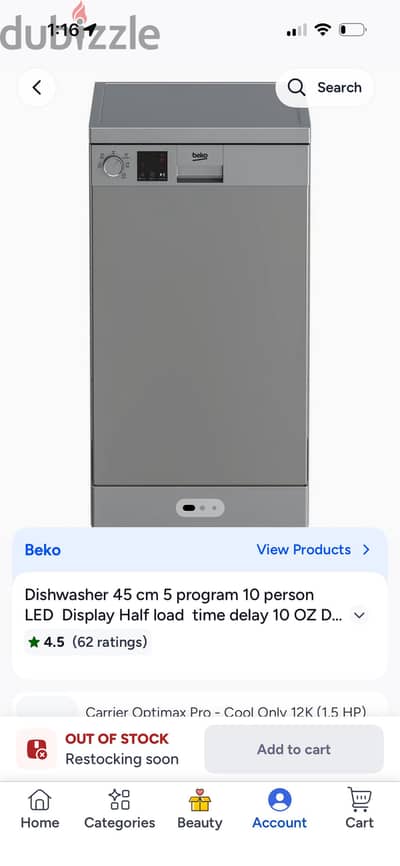 Beko dishwasher