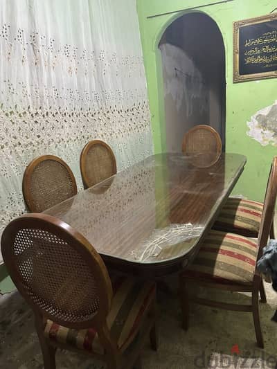 غرفة سفرة كلاسيكية خشب زان (طاولة + 6 كراسي + بوفيه بالمرايا)