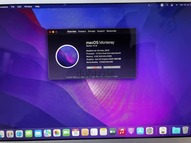 MacBook air 2017 ram 8 SSD 128 7
