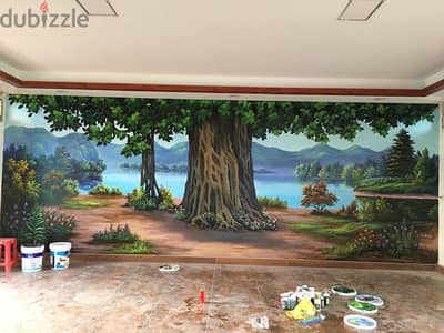 رسم حوائط وجدريات وديكورات مودرن وكلاسيكي  للمنازل والمحلات والحضنات