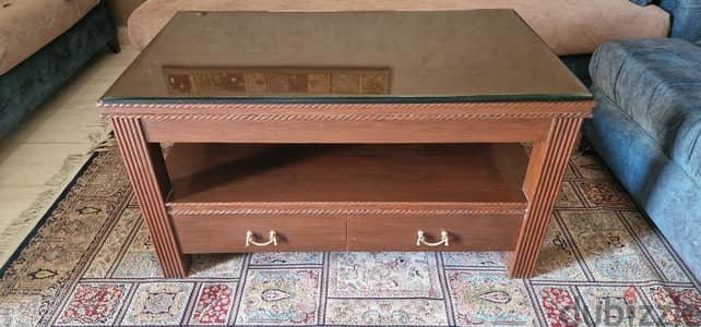 Classic Wooden Coffee Table Set with Glass Top & 2 Side Tables