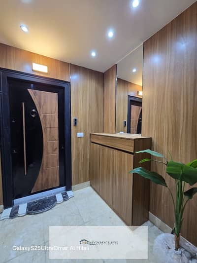 Apartment with a facade at the fourth gate with an area of 180 meters on the second floor, VIP finishing, consisting of 3 rooms, 3 bathrooms, a kitchen, and a reception with 3 pieces - sound system, camera system, and visual intercom, doors