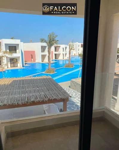 First-row beachfront chalet with VIP finishing for sale in Makadi Heights, Red Sea, near El Gouna.