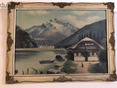 antique signed large oil painting on canvas - Bavarian scene- Germany