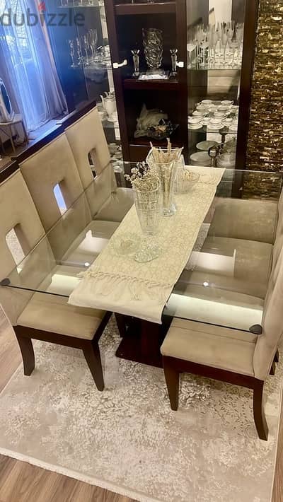 For Sale Solid Beech Wood Dining Table with 6 Chairs