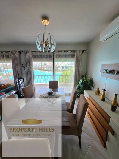 Chalet for sale in Marassi Blanca North Coast 141 sqm, fully furnished and equipped with appliances Prime location with a direct lagoon view.
