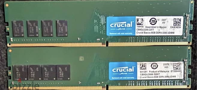 Crucial Ram 8 gb ddr4 2666mhz *2 رامتين