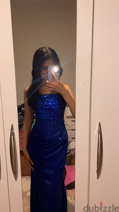 Glittery dark blue dress with corset
