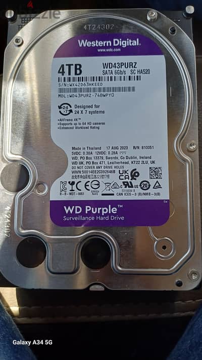 هارد ٤ تيرا بنفسجي  HDD WD  موديل ٢٠٢٣ هيلثي ١٠٠