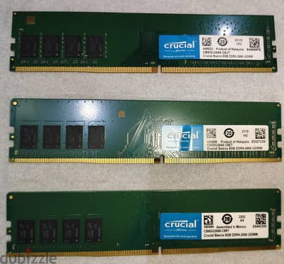 3 رامات  Crucial  حجم الواحده 8 جيجا ddr4 2666mhz