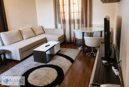 Furnished 60 sqm studio apartment for rent in South Academy A, First Settlement, directly opposite Cairo Festival City and North 90th Street.