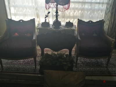 طقم مذهب ركنة فخم عدد 2 كرسي خشب زان بالكونسول