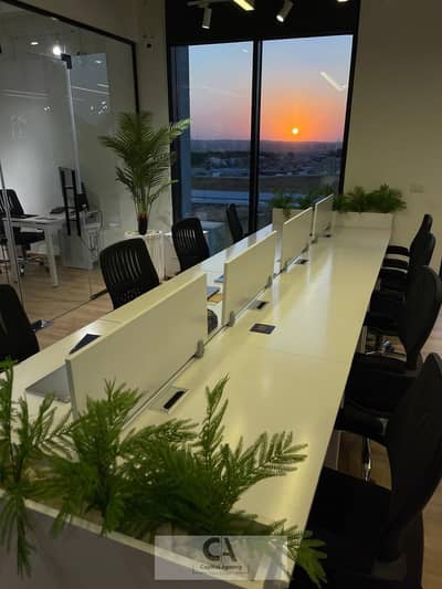 Fully finished, air-conditioned office space of 135 sq m for rent in a prestigious building in Hyde Park, Fifth Settlement.