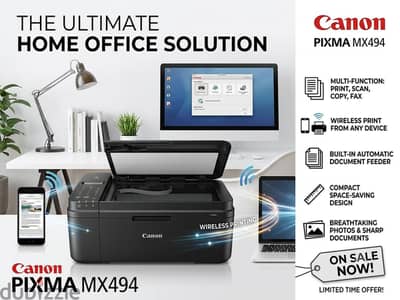 طابعة Canon PIXMA MX494 wireless wifi ألوان و أبيض أسود بحالة ممتازة طابعة Canon PIXMA MX494 wireless wifi ألوان و أبيض أسود بحالة ممتازة