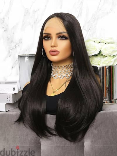 باروكة شعر اسود طويله جديده بعلبتها