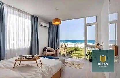 Beachfront chalet for sale on the North Coast. Installment plan over 10 years; 30% discount for cash payment. Located in Glee Village—near Amwaj, Al M