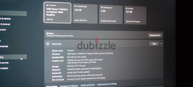 hp victus 16 gaming laptop_ryzen7 8845hs/Rtx 4070 8GB /16GB ram/512GB