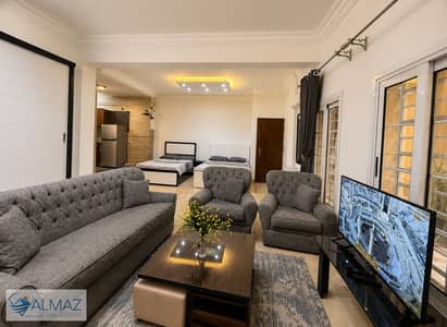 Furnished 90 sqm studio apartment for rent in Al Narges 3 Villas, Fifth Settlement, near South 90th Street and the German University in Cairo.