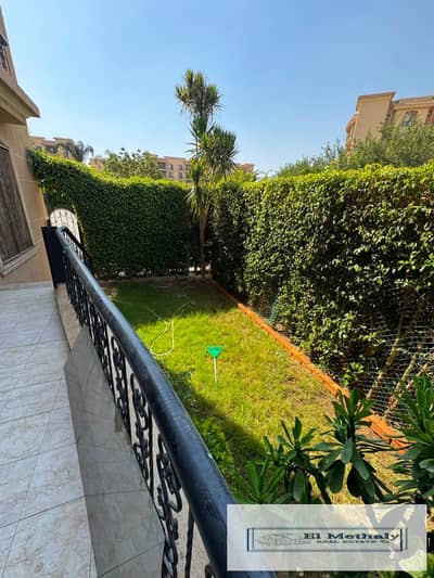 Ground-floor apartment with a garden for rent under the New Law in Al Rehab City, New Cairo.