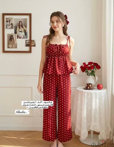 بيچامة polka dots حمالة باللون الأحمر قطن طري جدا مستورد مطبوع  ل 85 ك