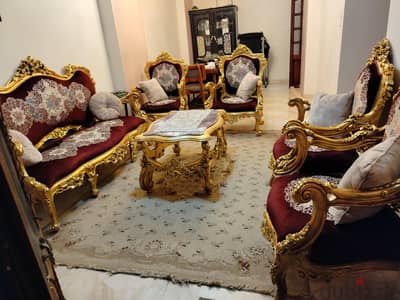 صالون كلاسيك مذهب فاخر خشب زان بالكامل بحالة ممتازة كالجديد عمولة