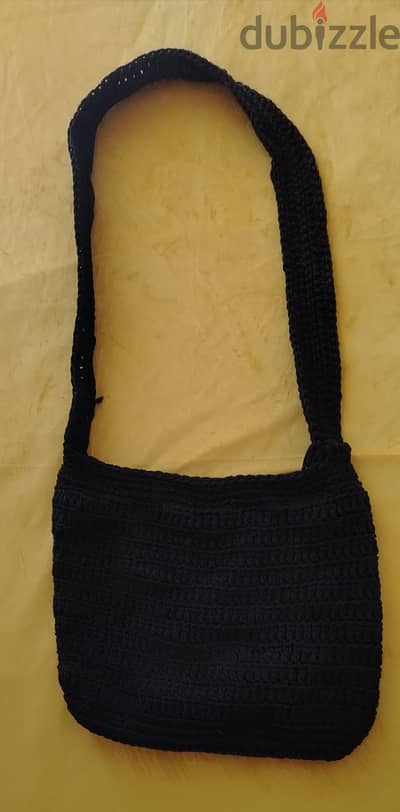 شنطة كروشيه هاند ميد سوداء – Handmade Crochet Shoulder Bag