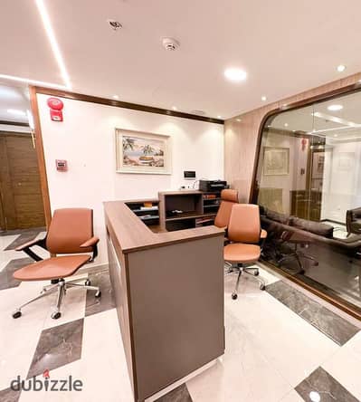 Fully furnished and air-conditioned administrative office for rent (260 sqm) in One Kattameya Compound, located directly on the Ring Road.